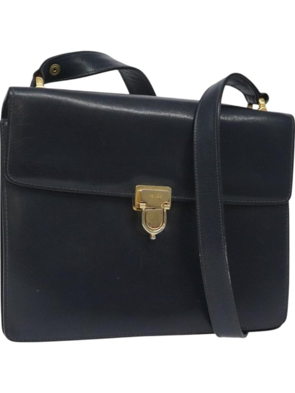 CELINE Shoulder Bag Leather Navy Gold